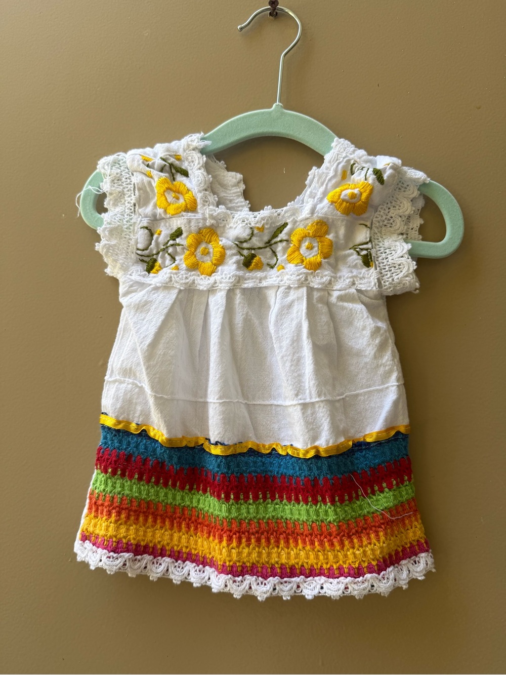 White and Yellow Floral Crochet-Trim Girls' Dress